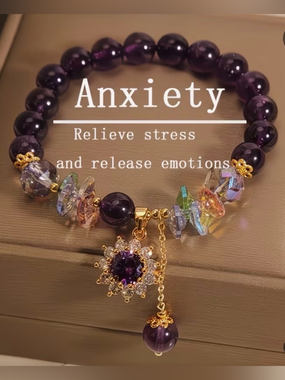 Purple Crystal Charm Bracelet - Anxiety Relief